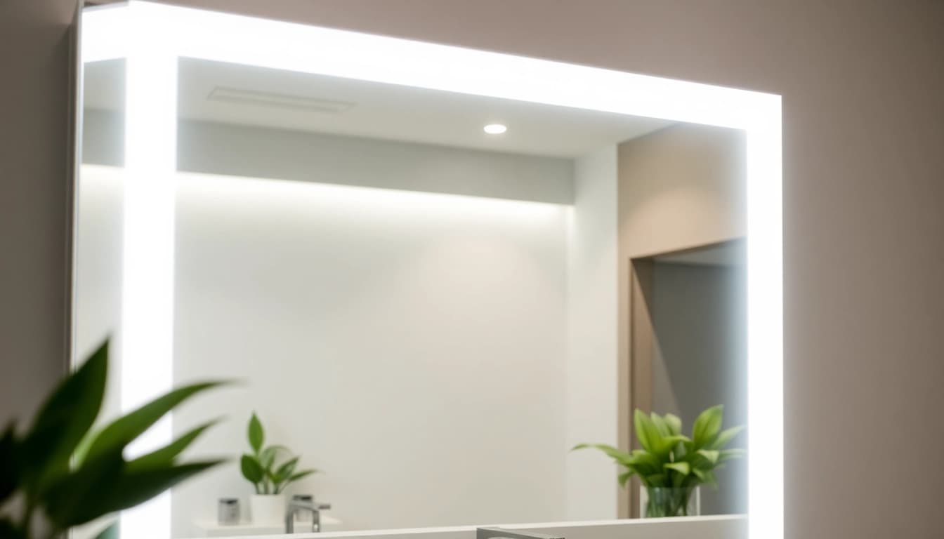 Spiegelschrank led mit modernem Design und sanfter Beleuchtung in einem stilvollen Badezimmer.