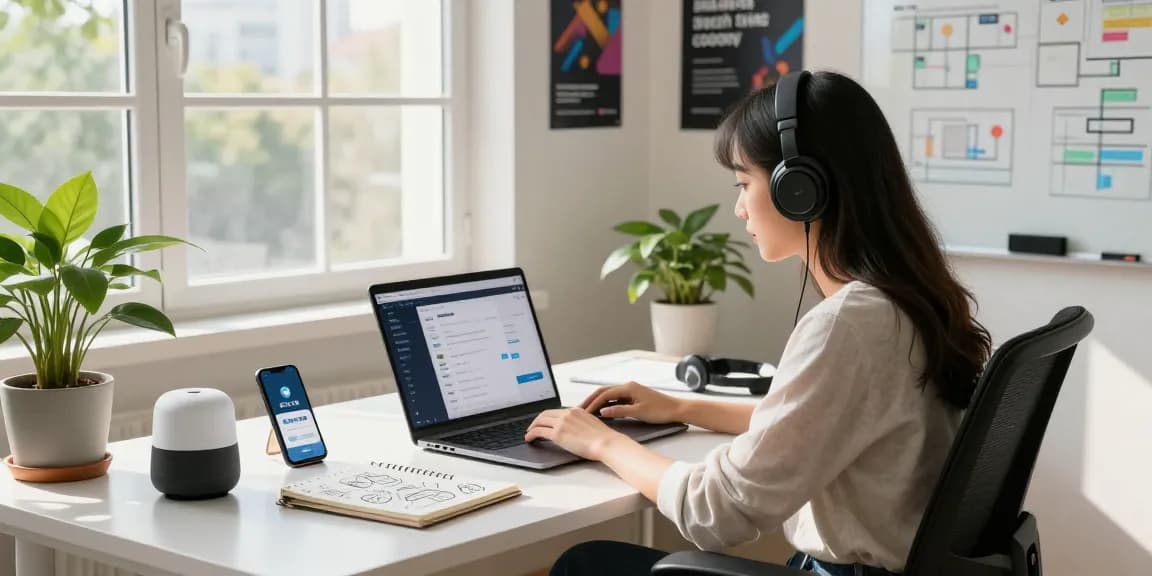 Modern digital workspace showcasing a professional using 纸飞机下载 on her laptop, illustrating technology and productivity.