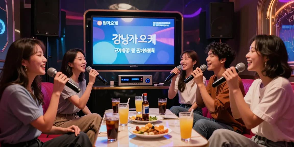 강남가라오케에서 친구들과 함께 즐거운 시간을 보내는 고급스러운 분위기