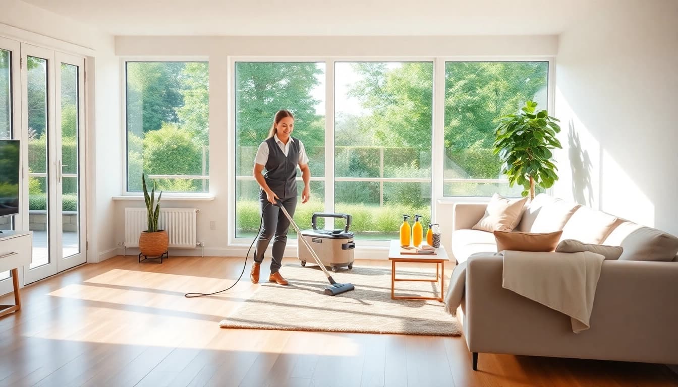 Experience a thorough Cleaning Service while enjoying a bright and tidy living room.
