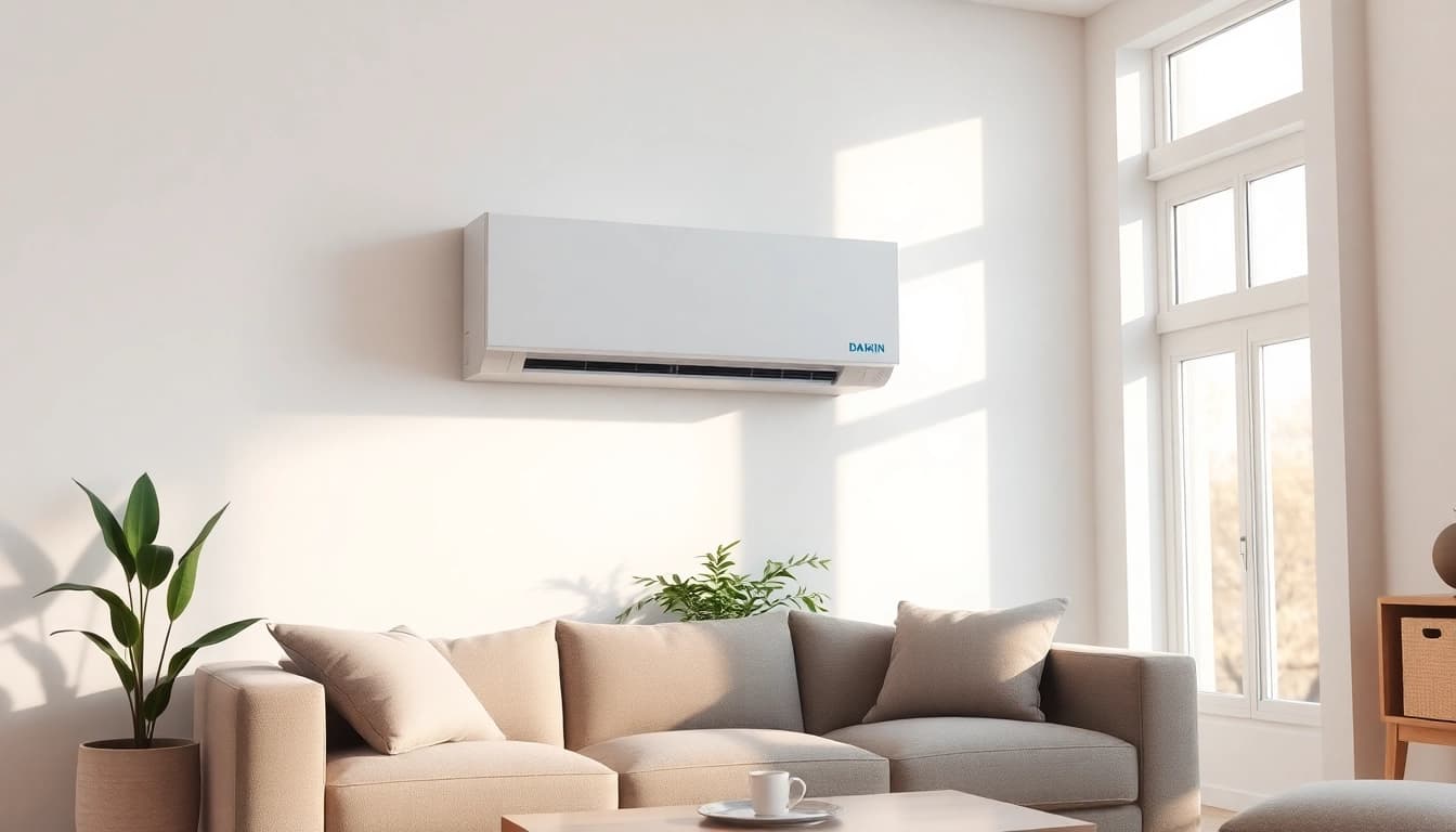 Install a daikin mini split ac unit in a cozy living room, enhancing comfort and style.