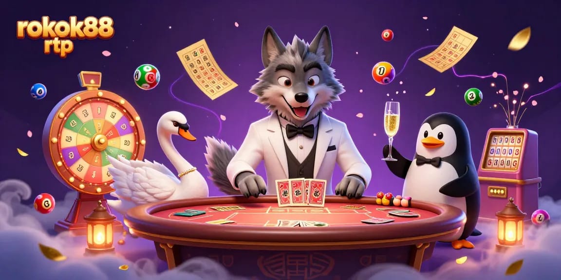 Experience the vibrant energy of rokok88 rtp with a dynamic 3D casino scene full of characters and gaming action.