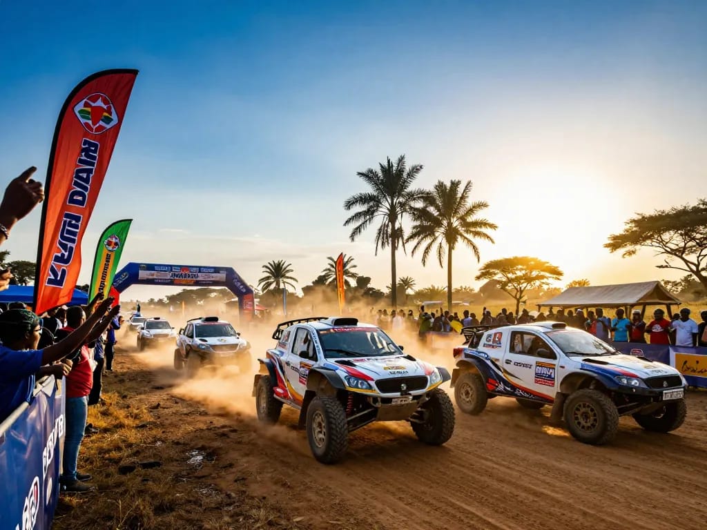 Kenya motorsport rally scene with thrilling action and cheering spectators