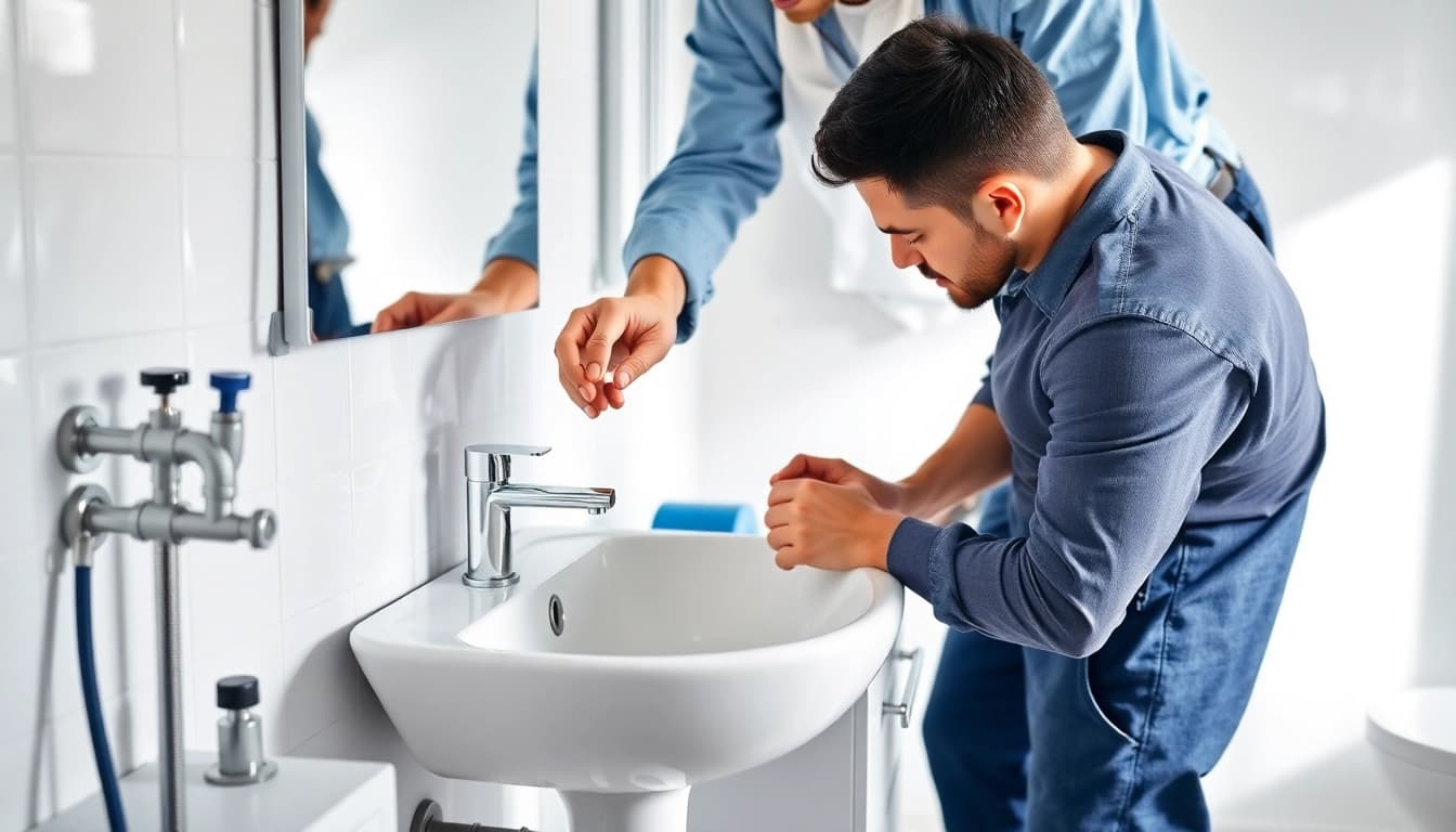 Installationsdienst von sonni sanitär GmbH in einem modernen Badezimmer, zeigt Handwerk und Präzision.