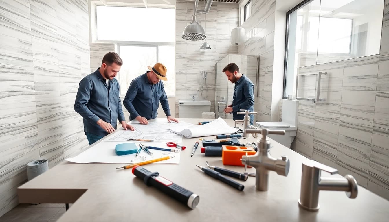 Die professionelle Installationsteams von sonni sanitär GmbH arbeiten an einem eleganten Badezimmerdesign.