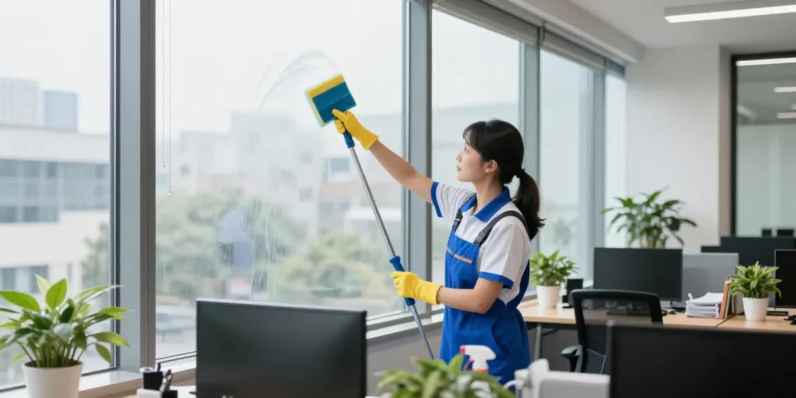 Professionelle Gebäudereinigung Dortmund mit umweltfreundlichen Reinigungsmitteln im modernen Büro.