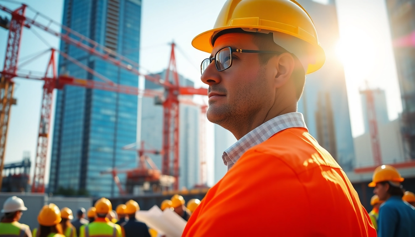 Manhattan Construction Manager directing a bustling construction site in New York City.