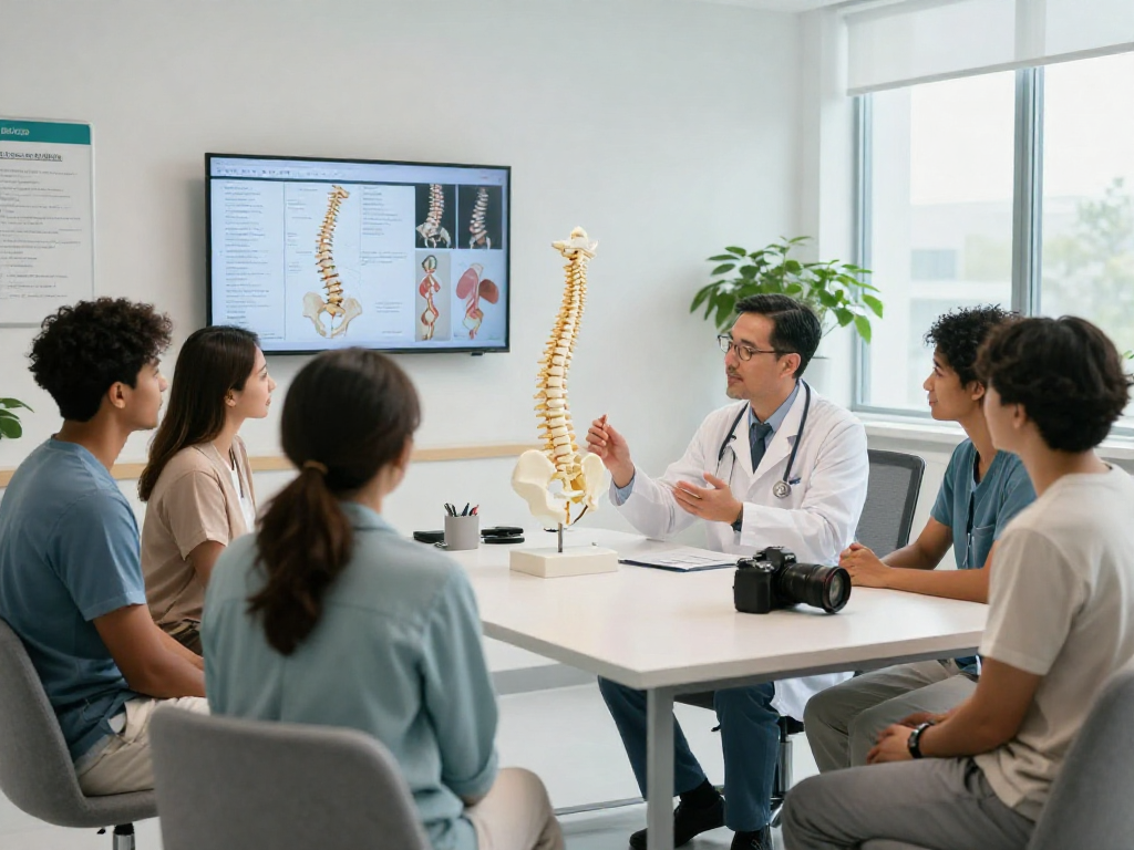 Bel kayması ameliyatı discussion among patients and spine surgeon in a modern clinic
