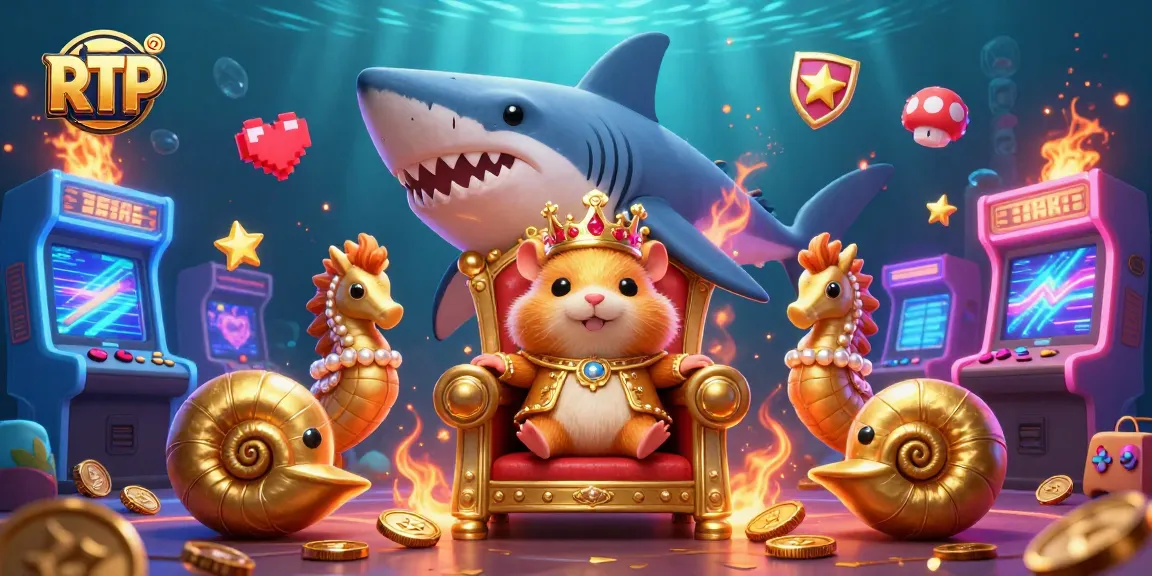 Engage with RTP casino thrills as a golden hamster king rules a vibrant arcade and slot machine kingdom.