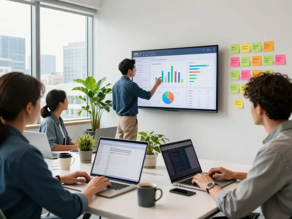 New York SEO Services team collaborating around analytics and strategy in a vibrant office.