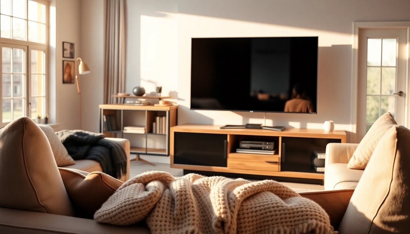 Engaging living room scene with an iron tv showcasing modern design elements.