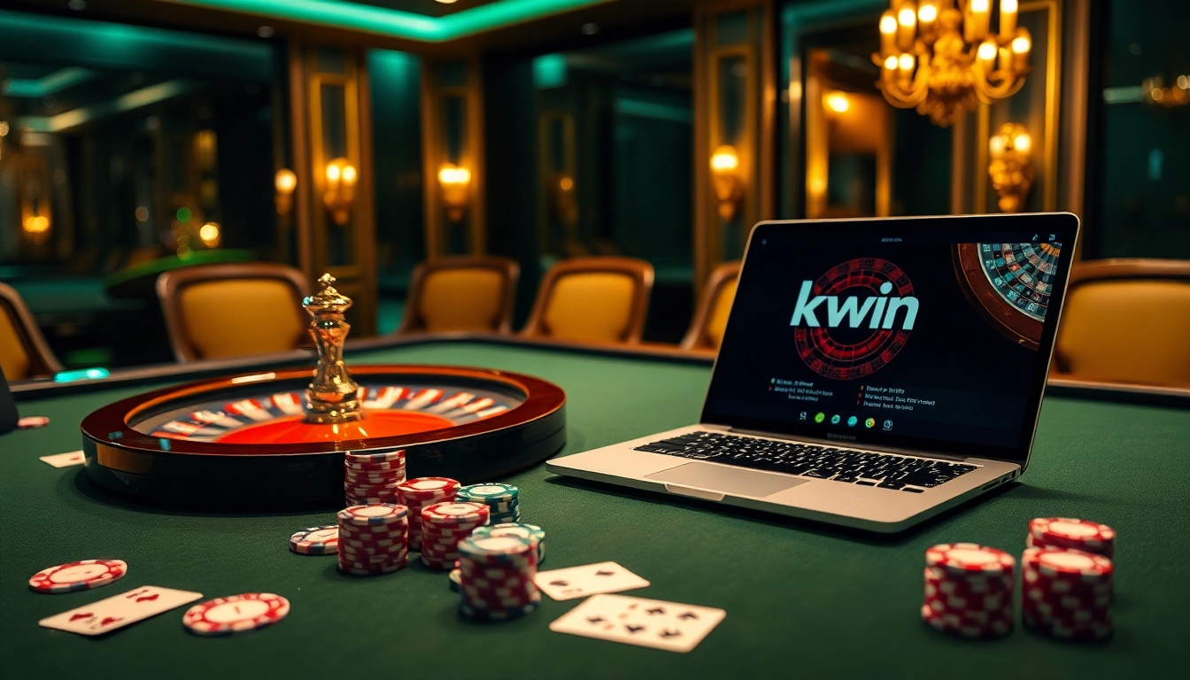 Experience the thrill of kkwin casino with vibrant poker chips and an elegant roulette wheel.