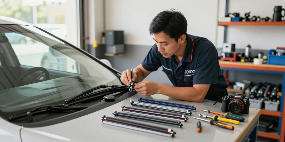 Professional mechanic examining soft wiper blade options in a bright garage.