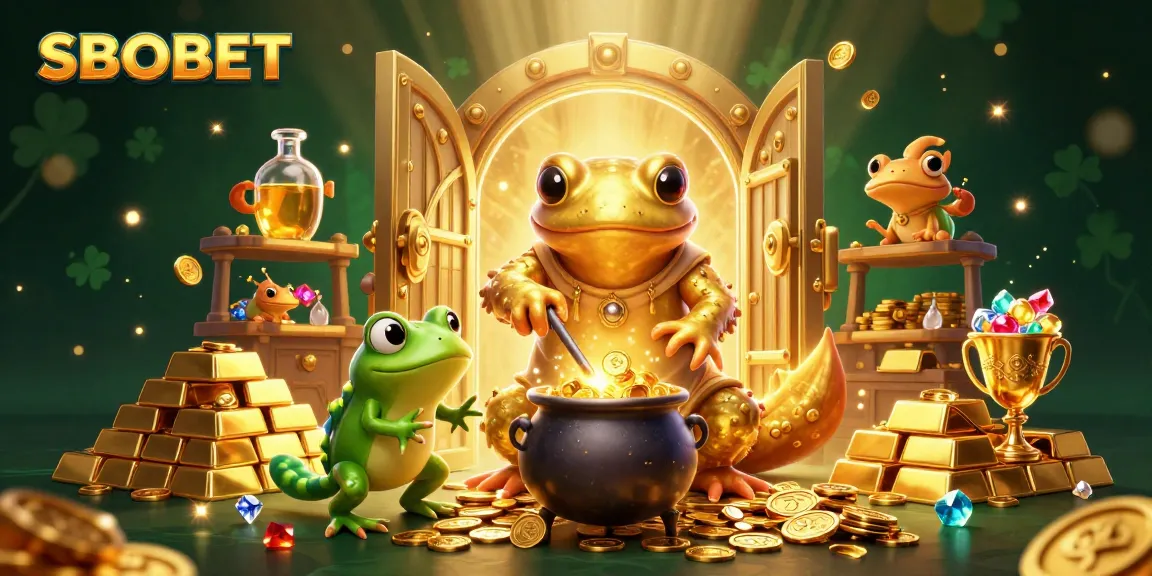 Engage with SBOBET's world of gambling in a vibrant 3D illustration of an alchemist transforming base metals into riches