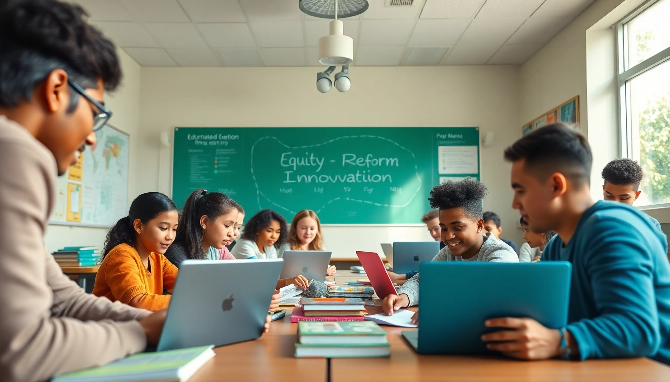 Engaging scene of students collaborating in a vibrant classroom focused on education innovation.