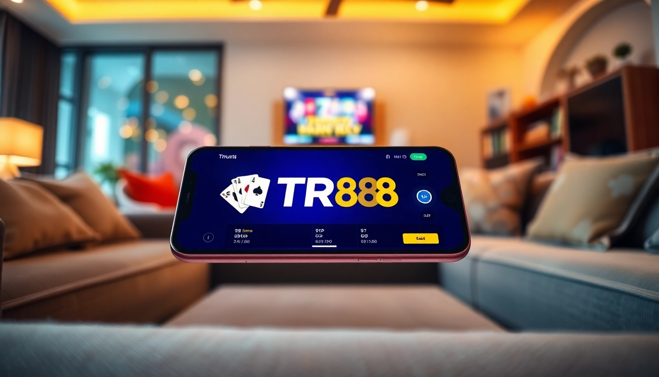 TR88 online gaming app on a mobile device with interactive gaming elements.
