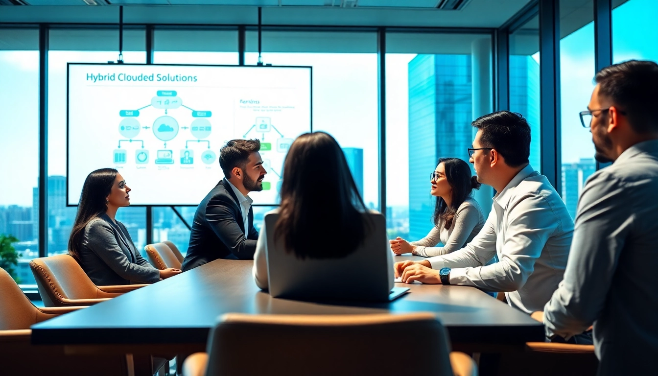 Consultant illustrating Hybrid Cloud Solutions in a collaborative office environment.