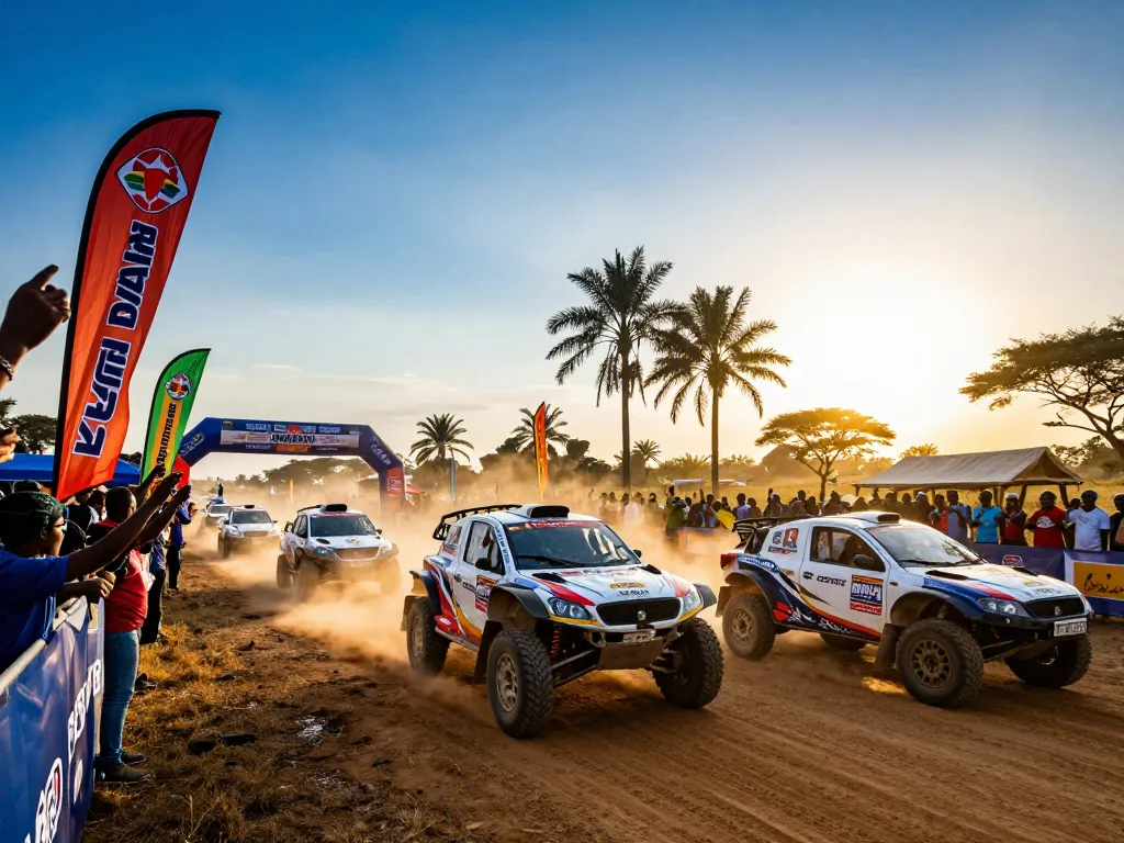 Kenya motorsport rally scene with thrilling action and cheering spectators