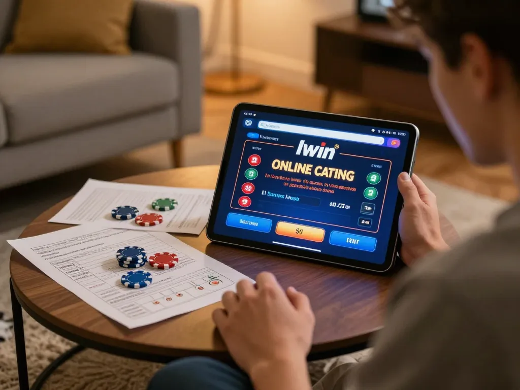 Iwin player engaged in strategic gameplay while reviewing betting notes in a cozy home setting.
