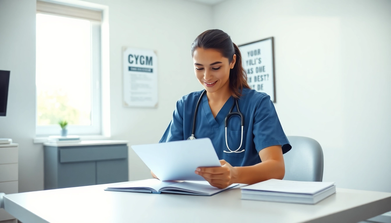 Healthcare provider assessing candidates for cqm certification in a bright exam room.