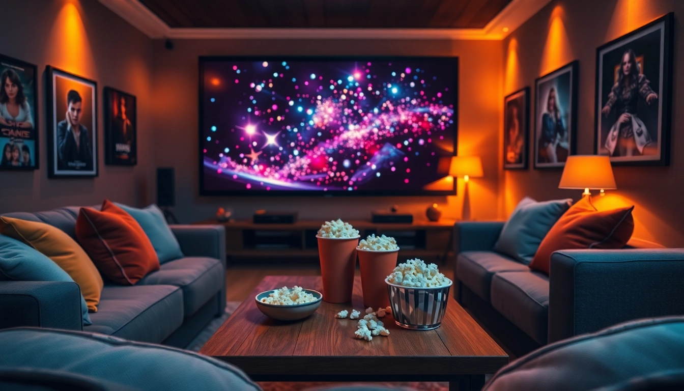 Experience comfort while enjoying ดูหนัง in a cozy home theater with soft lighting and plush seating.