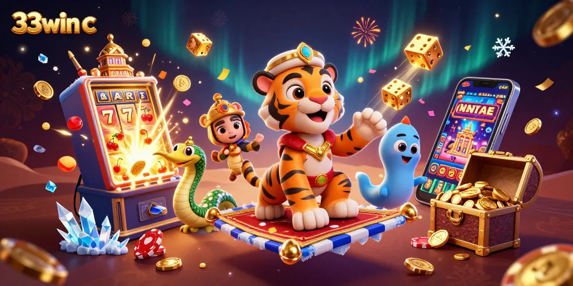 Experience thrilling entertainment with 33win c in a vibrant casino-themed scene full of dynamic gaming elements.