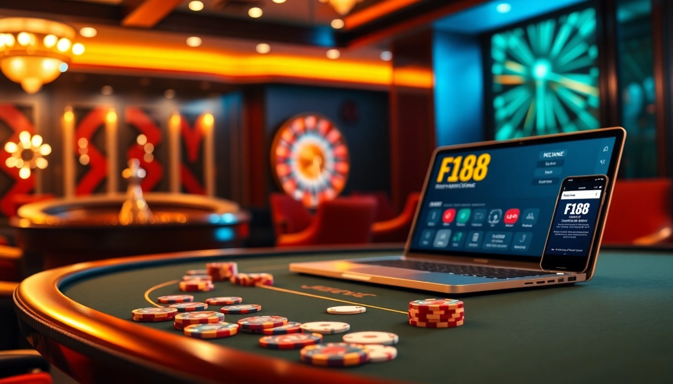The luxurious casino scene at https://f1682.email/ showcases poker chips flying as players engage with a professional dealer.