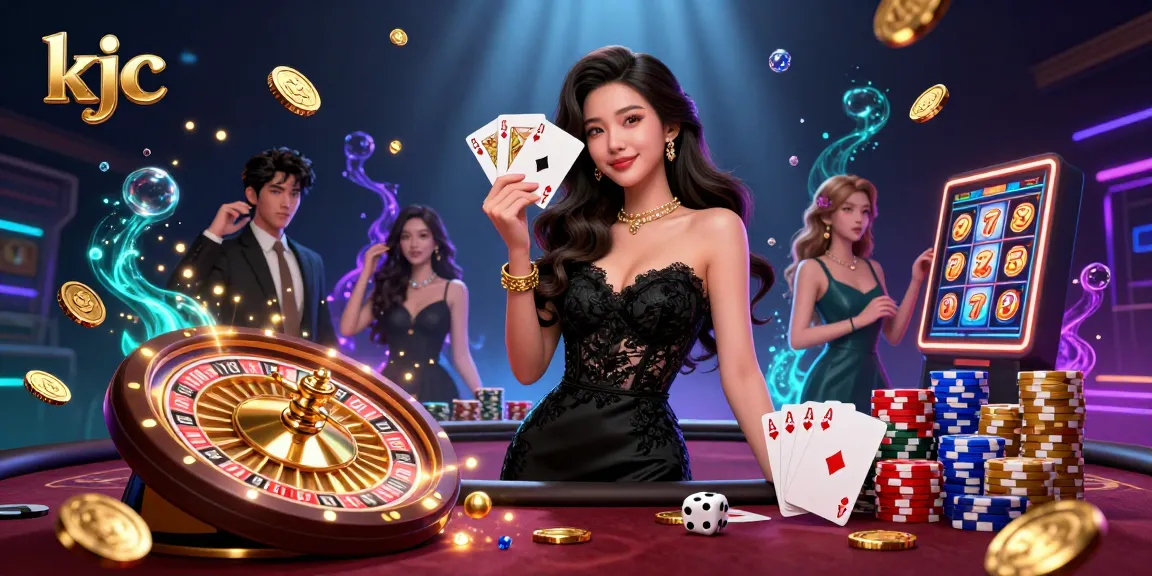 Experience excitement at KJC's vibrant casino scene with an elegant player showcasing ace cards