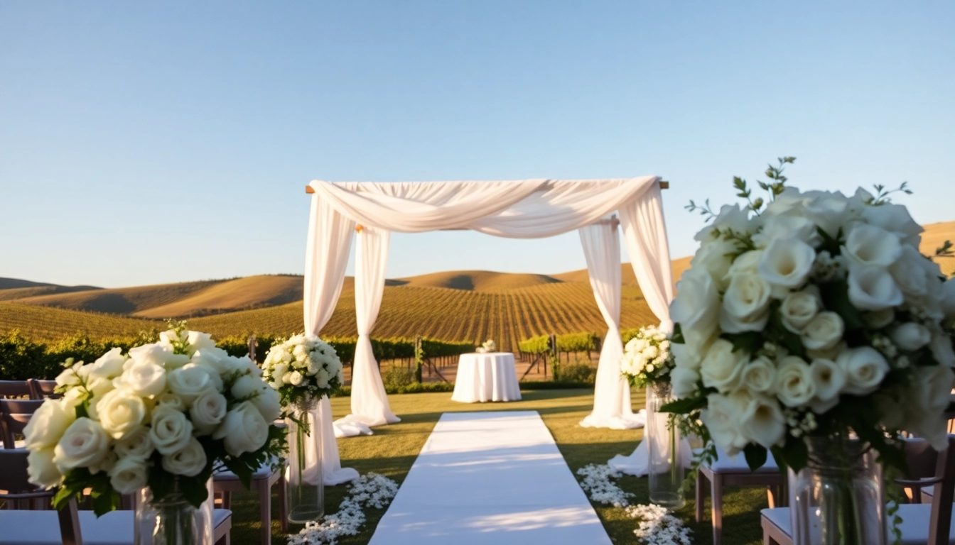 Stunning Clarksburg Wedding Venues with romantic vineyard backdrop and floral decor.