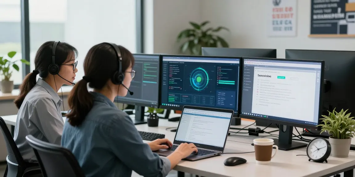 IT professionals analyzing shs-dome5.com browser security checks in a modern office.