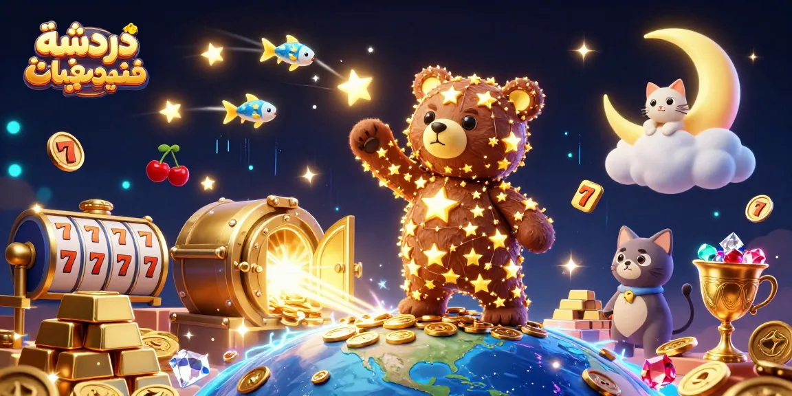 Engage in دردشة فيديو مع بنات while exploring slot reels and vibrant casino elements in an animated 3D scene.