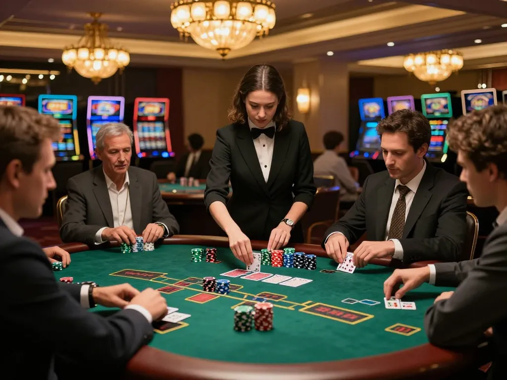 Players strategizing at the blackjack table, showcasing 33CC excitement in high-stakes casino atmosphere.
