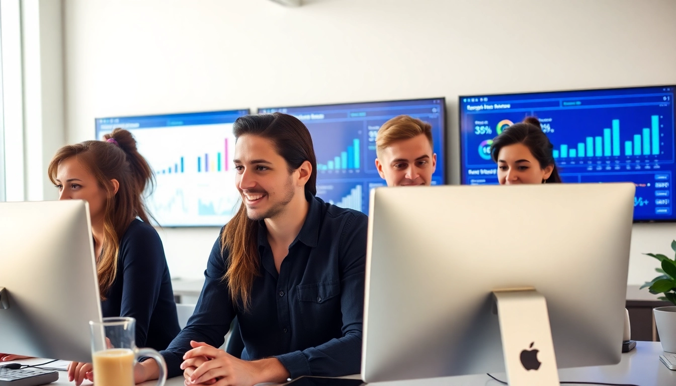Optimize google ads edmonton strategies with a professional team collaborating in a modern office.