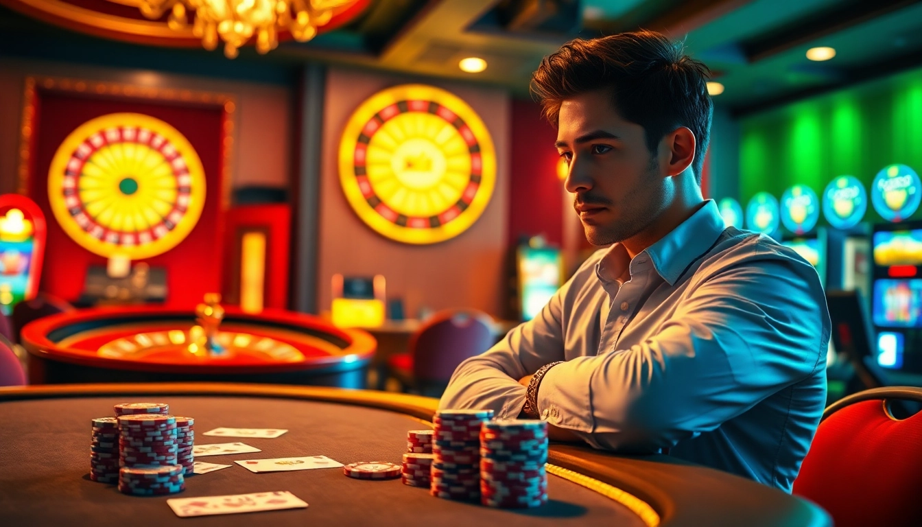 Engaging casino scene featuring a poker table and gambling elements, highlighting the excitement of BDTK666 betting strategies.