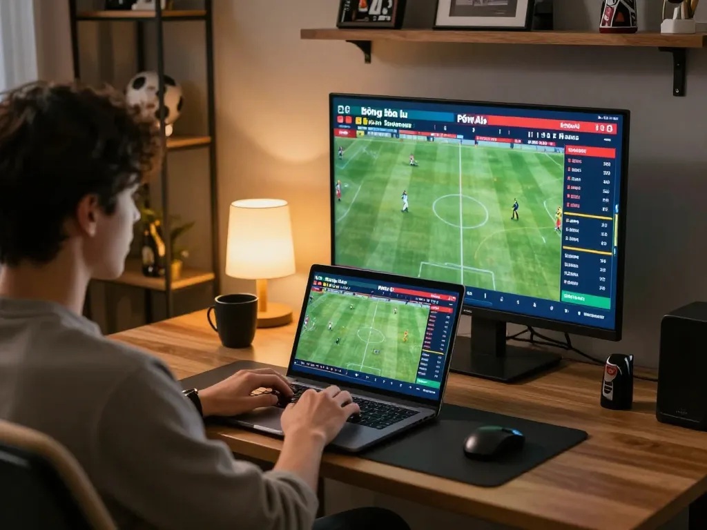Placing bets on bóng đá lu while analyzing live statistics during an online gaming session.