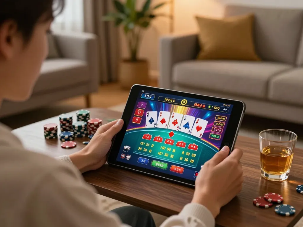 Experience xx88 baccarat action on a tablet in a cozy home atmosphere.