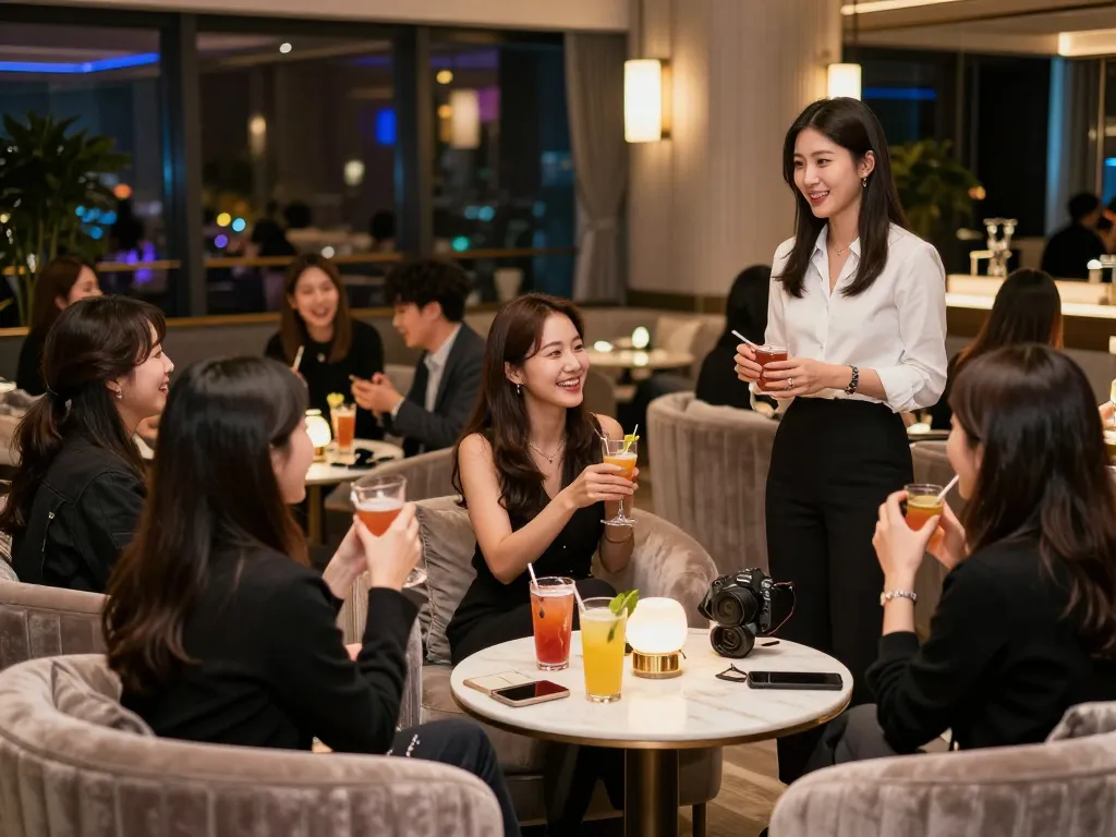 Elegant atmosphere of 강남쩜오 venue with guests enjoying upscale nightlife.