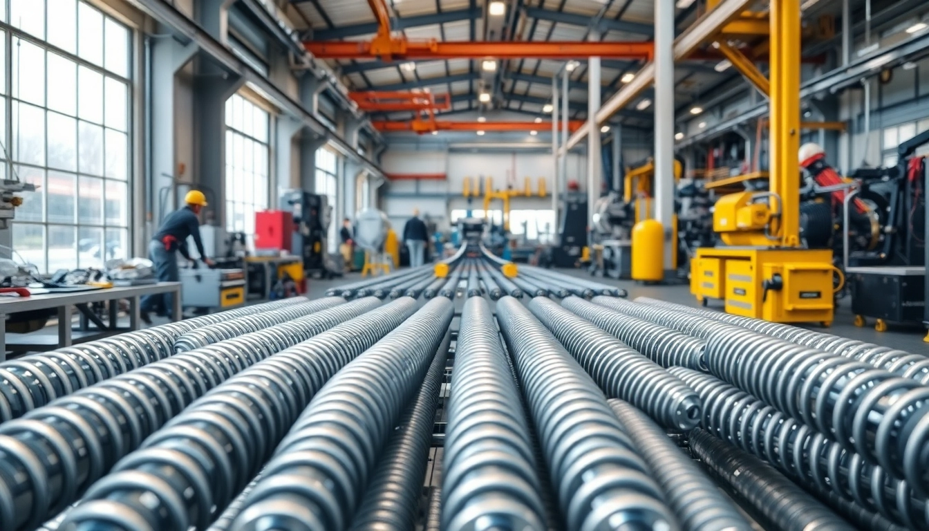 Gas Spring Manufacturer showcasing precision-engineered springs in an organized workshop environment.