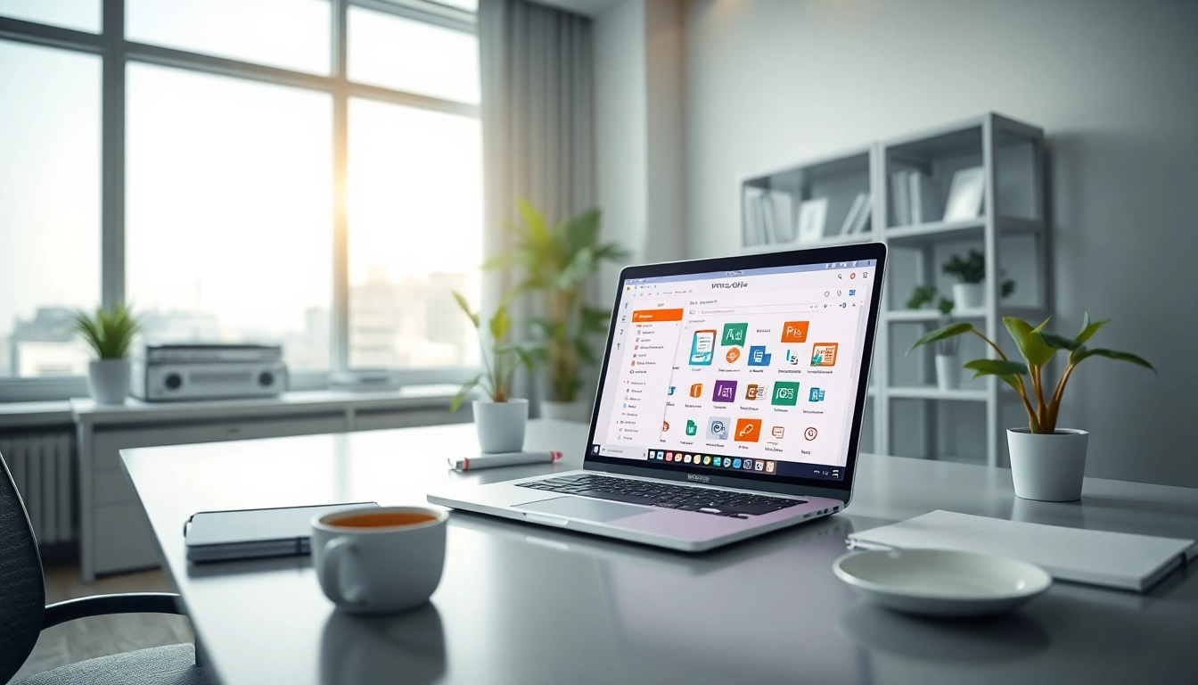 Modern office workspace showcasing WPS官网下载 for efficient work.