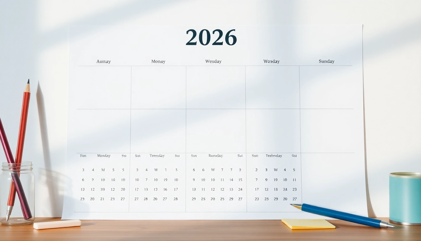 Stylish free calendar 2026 design featuring an organized layout and soothing colors.