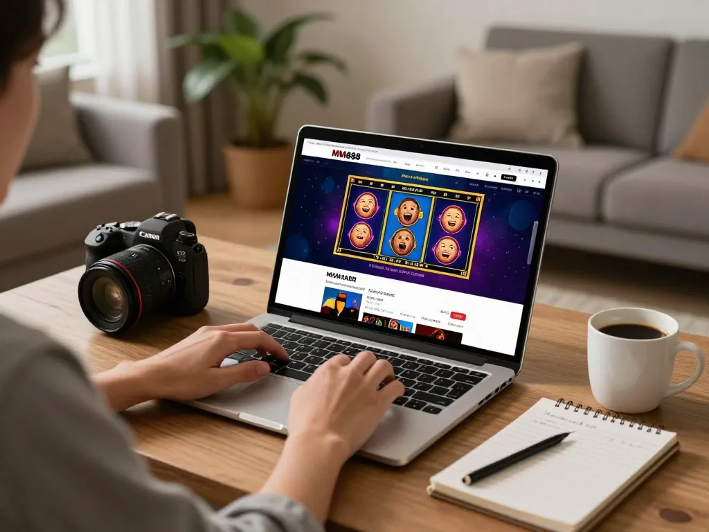 Engaging with the Website MM88 through a laptop for thrilling online gaming experience.