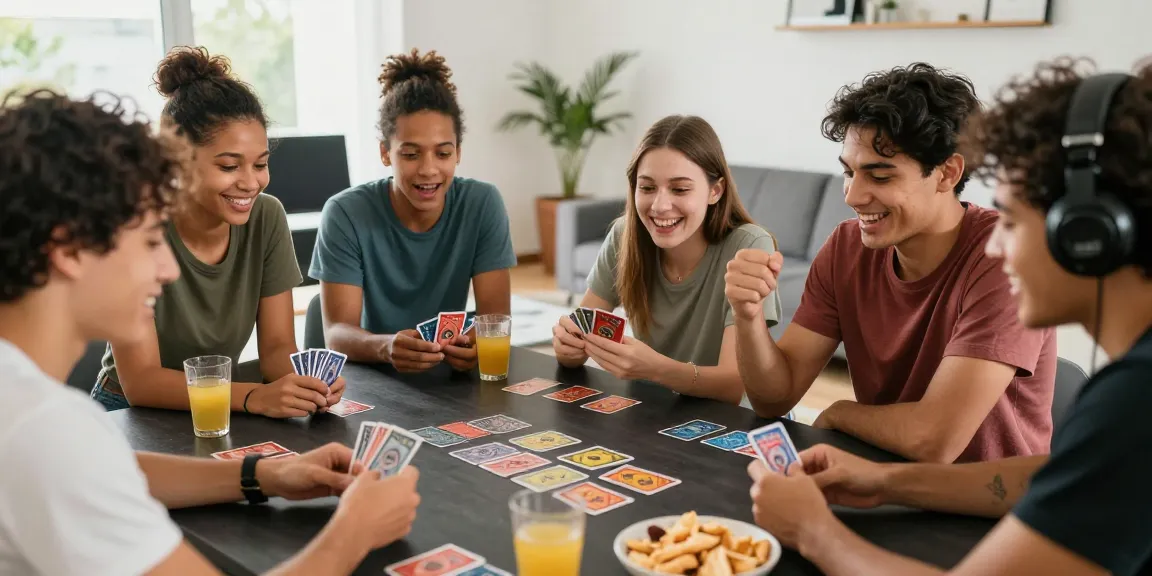 Engaging scene of friends enjoying game bai doi thuong around a table, showcasing excitement and camaraderie.