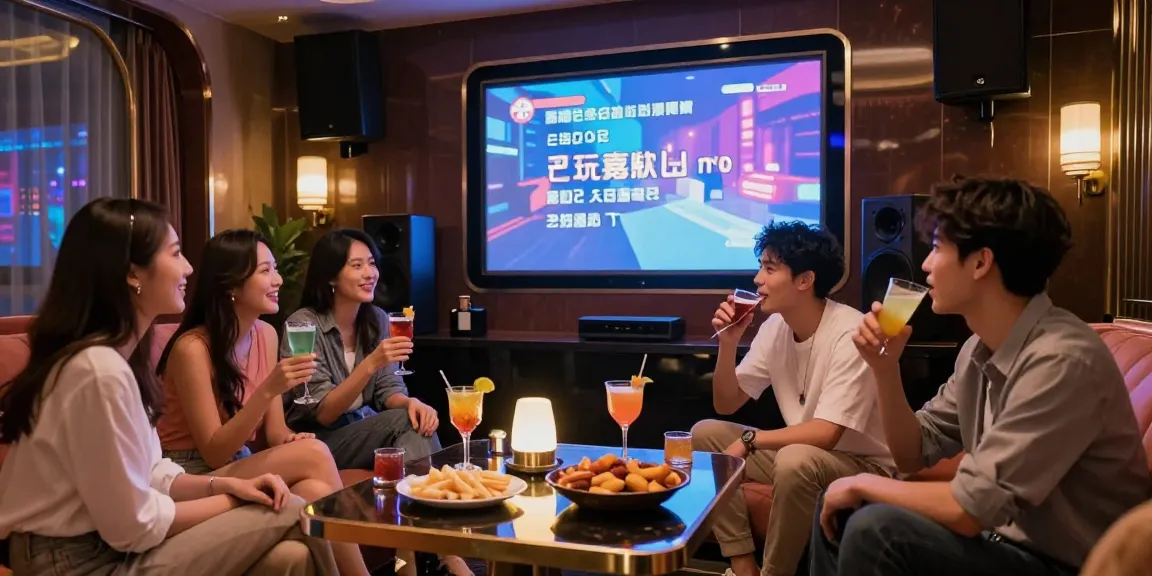 강남가라오케에서 화려한 룸과 분위기를 즐기는 친구들 모습