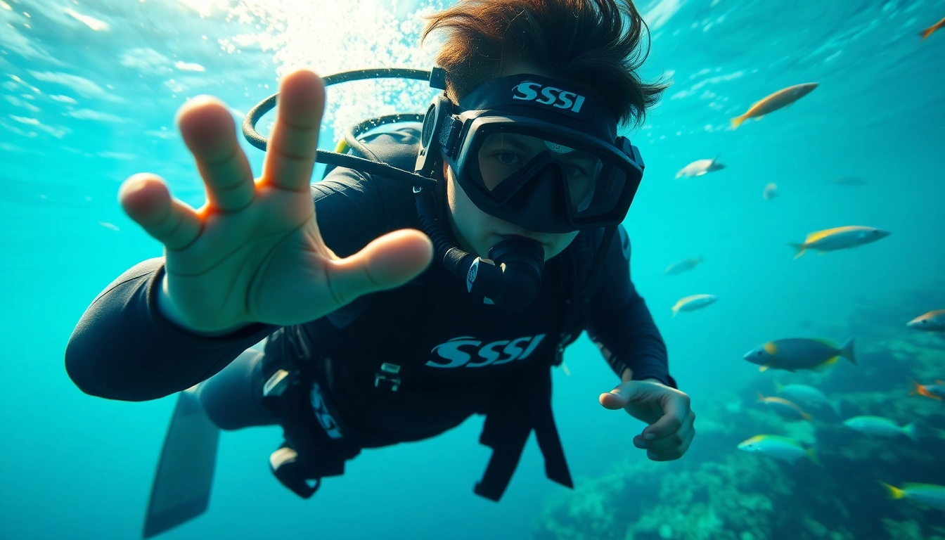 Tauchen in SSI Spezialkurse: Professioneller Taucher im Wasser mit mariner Umgebung.