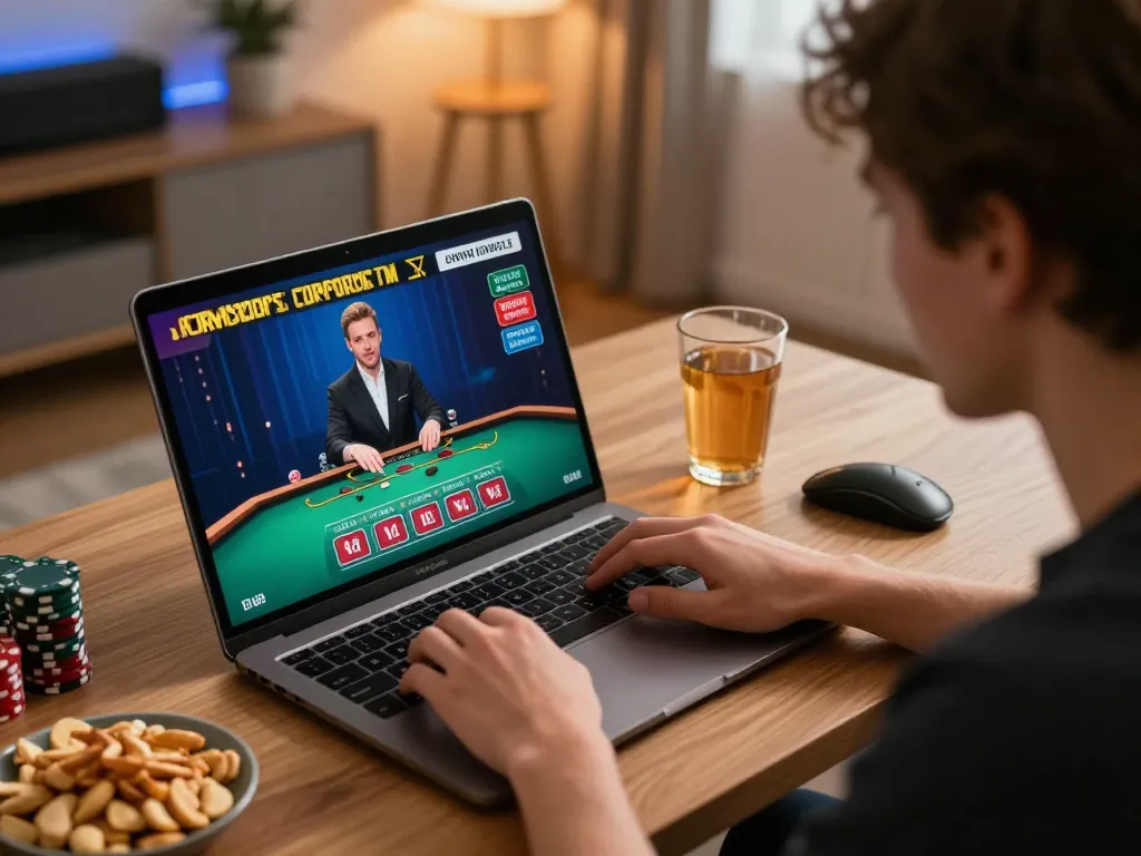 Engaging with Nhà cái 8LIVE, playing a strategic live blackjack game on a laptop.