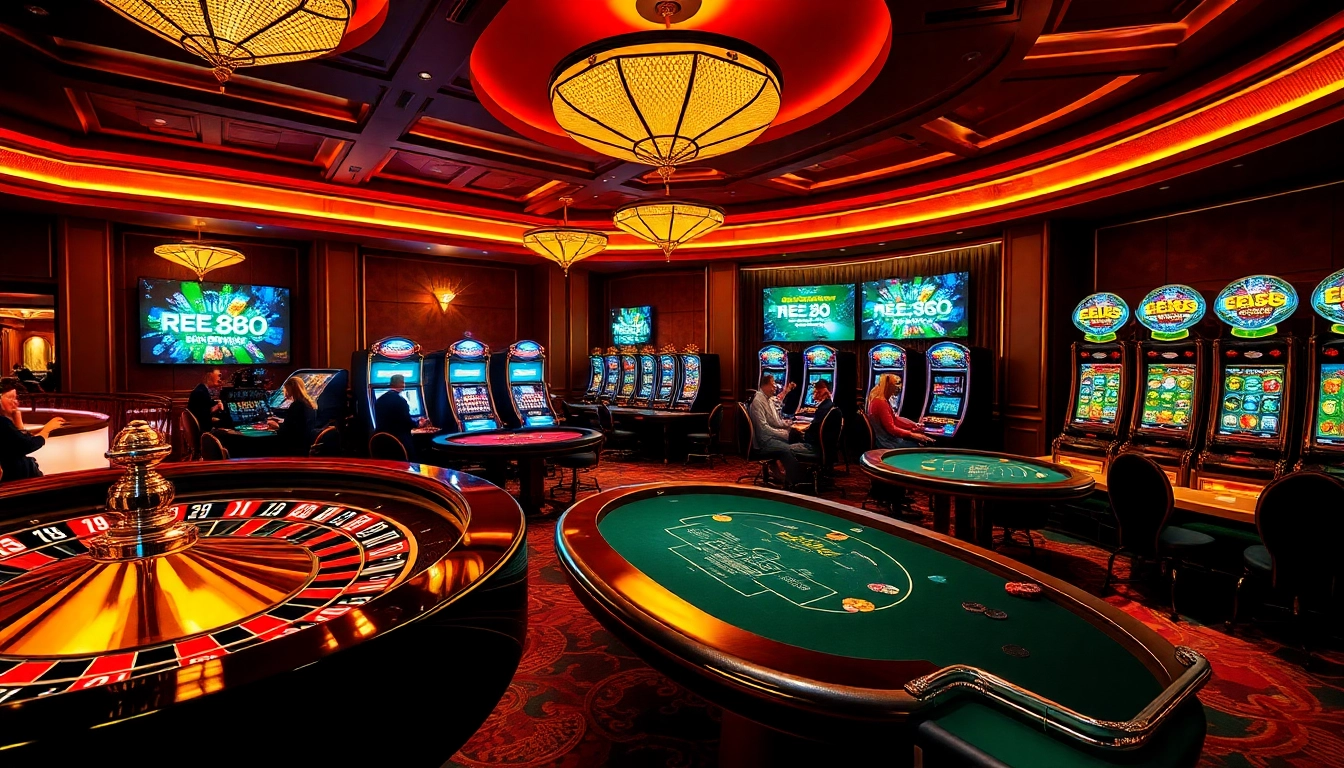 EE 88 players enjoying high-stakes action at a vibrant casino, with roulette and poker games.