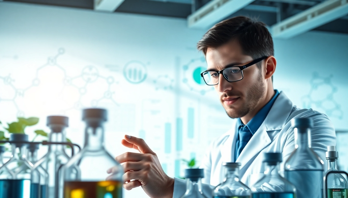 NAD+ research in a professional laboratory setting with intriguing diagrams and equipment.