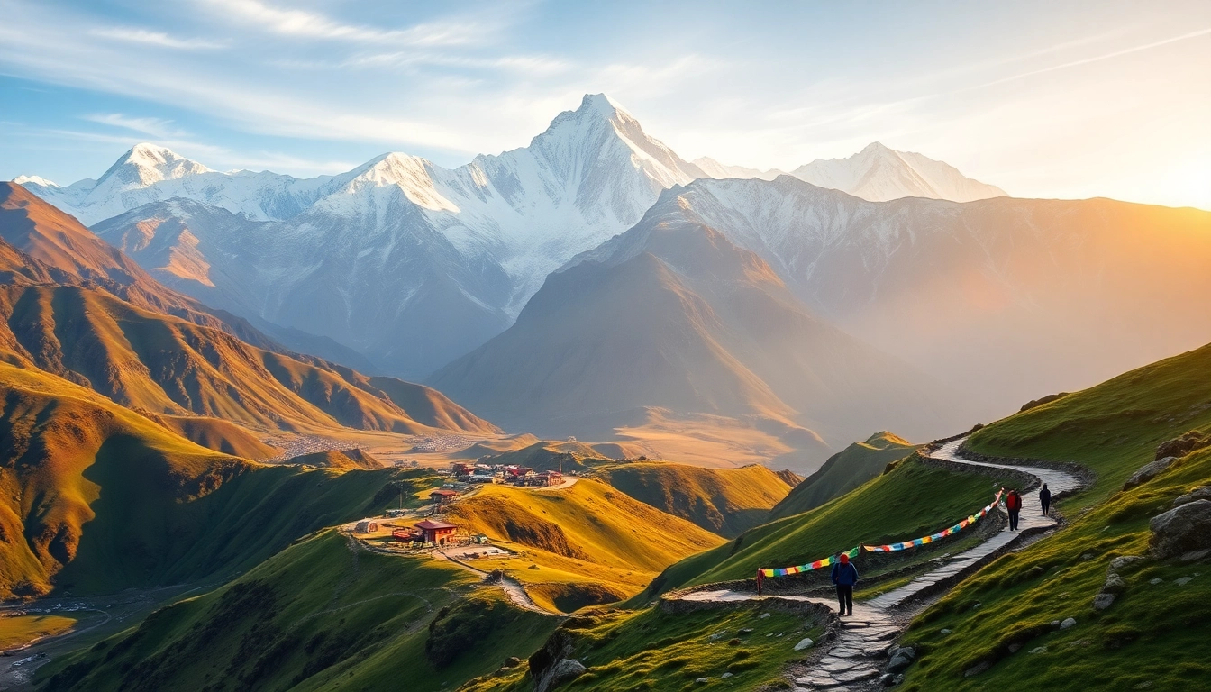 Epic view of Manaslu Circuit trek featuring snow-capped peaks and lush valleys.