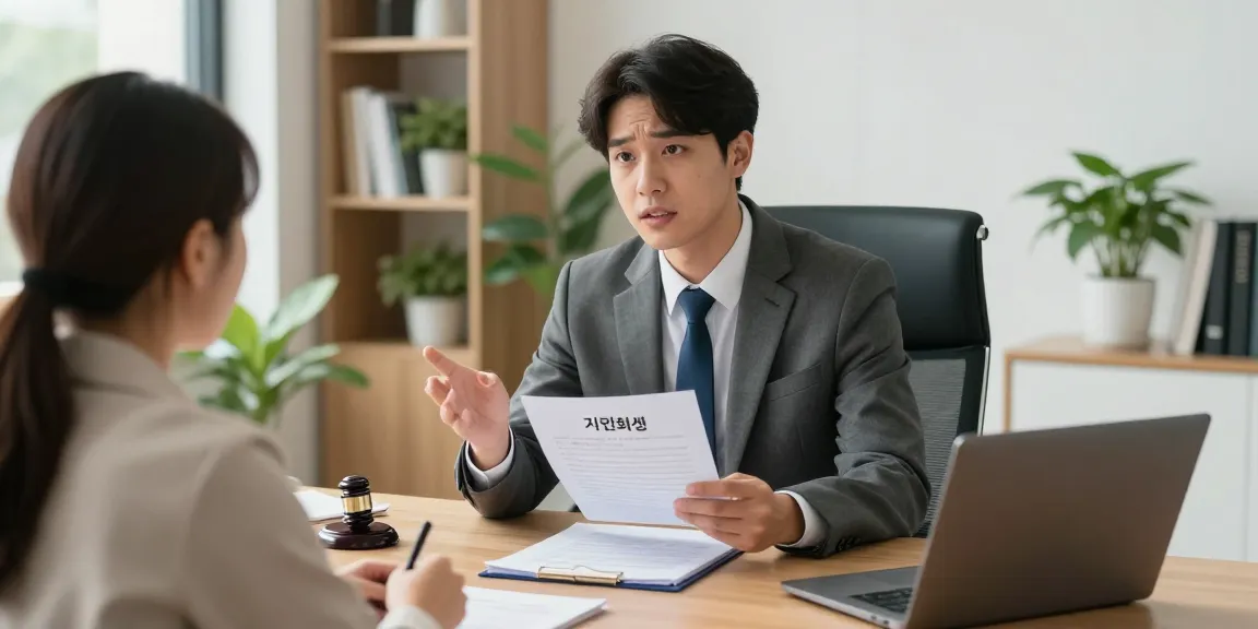 변호사와 상담하며 개인회생 절차를 설명하는 모습