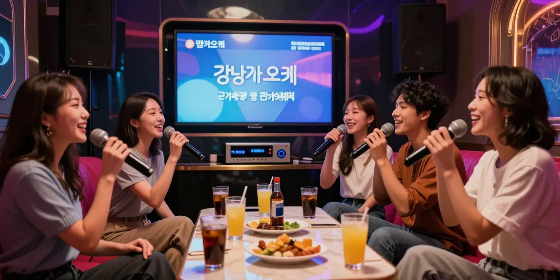 강남가라오케에서 친구들과 함께 즐거운 시간을 보내는 고급스러운 분위기